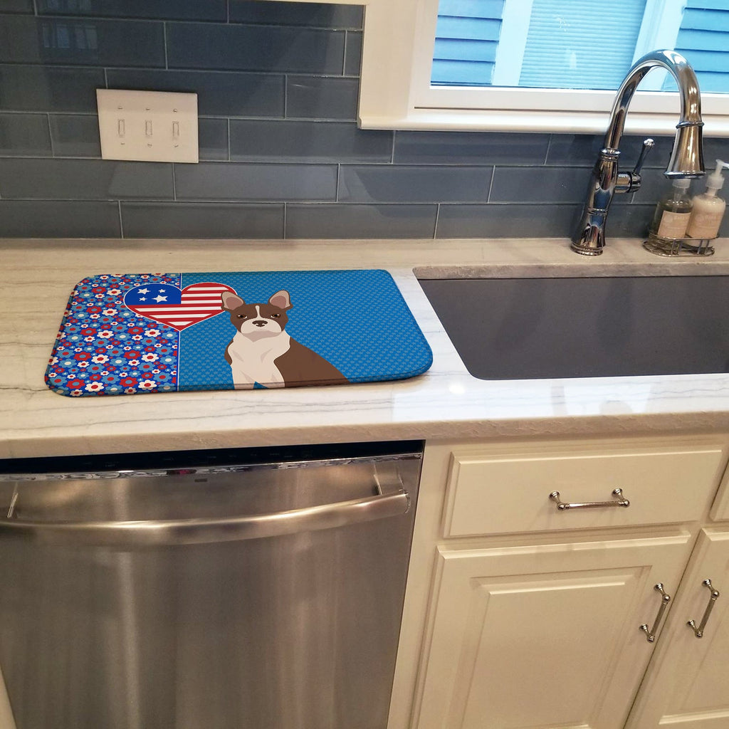Red Boston Terrier USA American Dish Drying Mat Absorbent Dish Drying Mat Pad for Kitchen Counter Dish Drainer Mat for Countertop, 14 x 21", Multicolor
