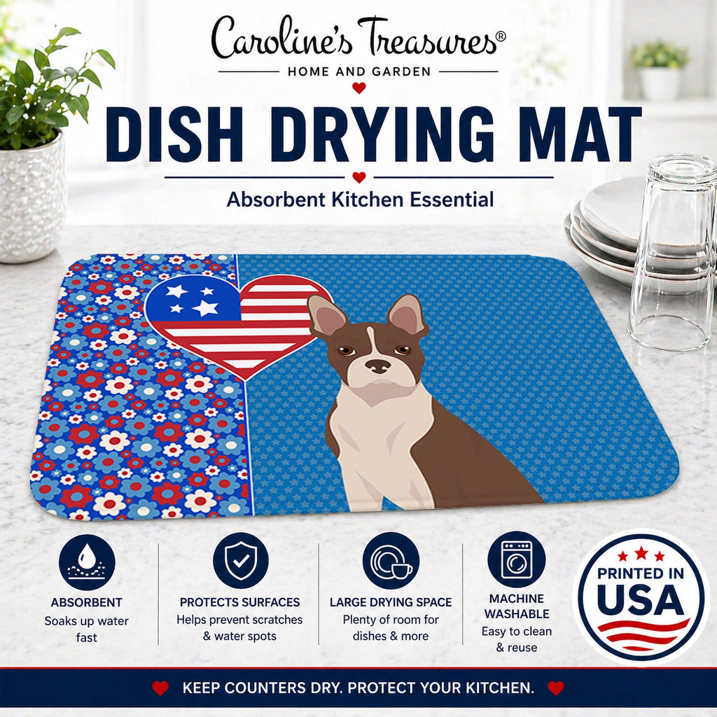 Red Boston Terrier USA American Dish Drying Mat Absorbent Dish Drying Mat Pad for Kitchen Counter Dish Drainer Mat for Countertop, 14 x 21", Multicolor