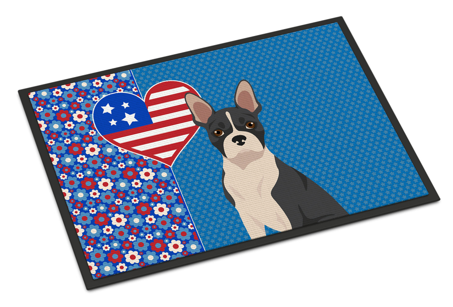 Black Boston Terrier USA American Doormat Indoor Outdoor 24H X 36W Front Door Mat Rugs for Entryway, Non Slip Washable Low Pile,