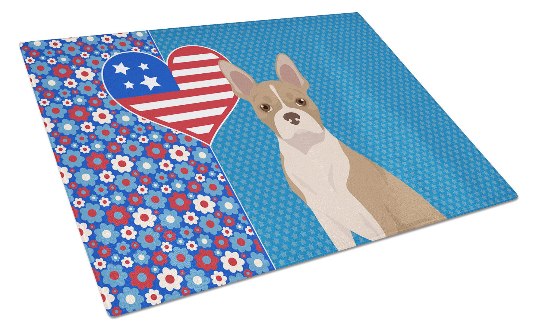Fawn Boston Terrier USA American Cutting Board Tempered Glass Kitchen Cutting Surface, Heat Resistant Chopping, Non-Slip Feet, Food Prep & Serving