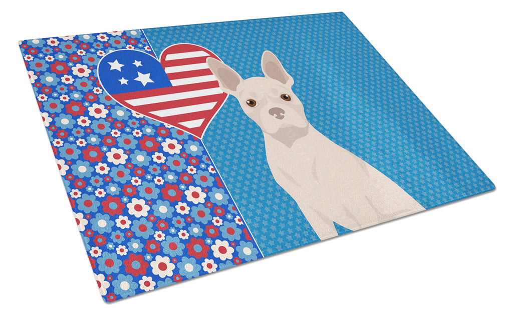 White Boston Terrier USA American Cutting Board Tempered Glass Kitchen Cutting Surface, Heat Resistant Chopping, Non-Slip Feet, Food Prep & Serving