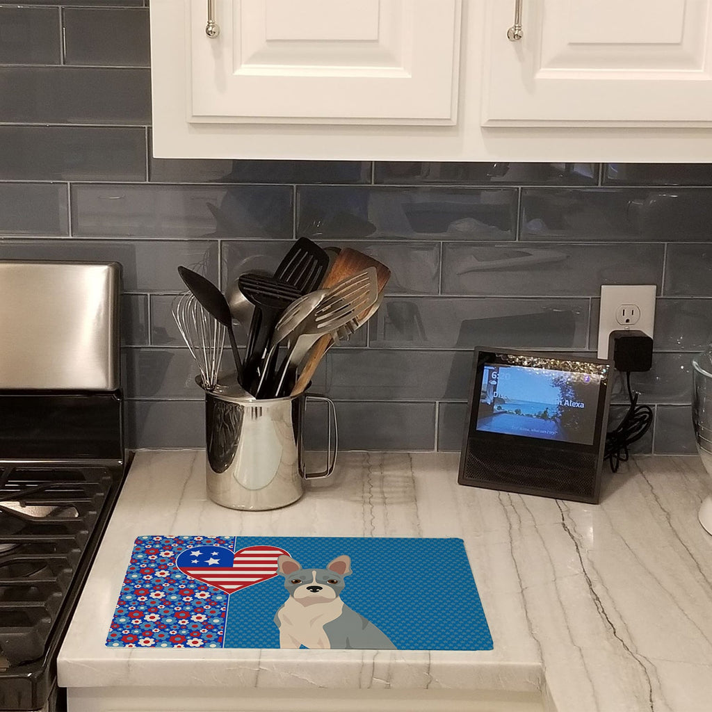 Blue Boston Terrier USA American Cutting Board Tempered Glass Kitchen Cutting Surface, Heat Resistant Chopping, Non-Slip Feet, Food Prep & Serving