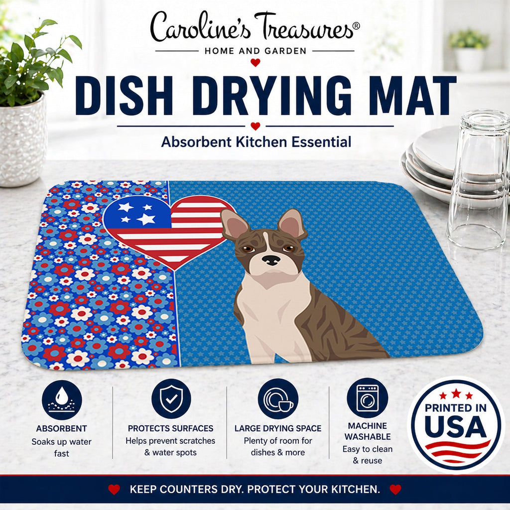 Brindle Boston Terrier USA American Dish Drying Mat Absorbent Dish Drying Mat Pad for Kitchen Counter Dish Drainer Mat for Countertop, 14 x 21", Multicolor