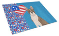 Brindle Boston Terrier USA American Cutting Board Tempered Glass Kitchen Cutting Surface, Heat Resistant Chopping, Non-Slip Feet, Food Prep & Serving