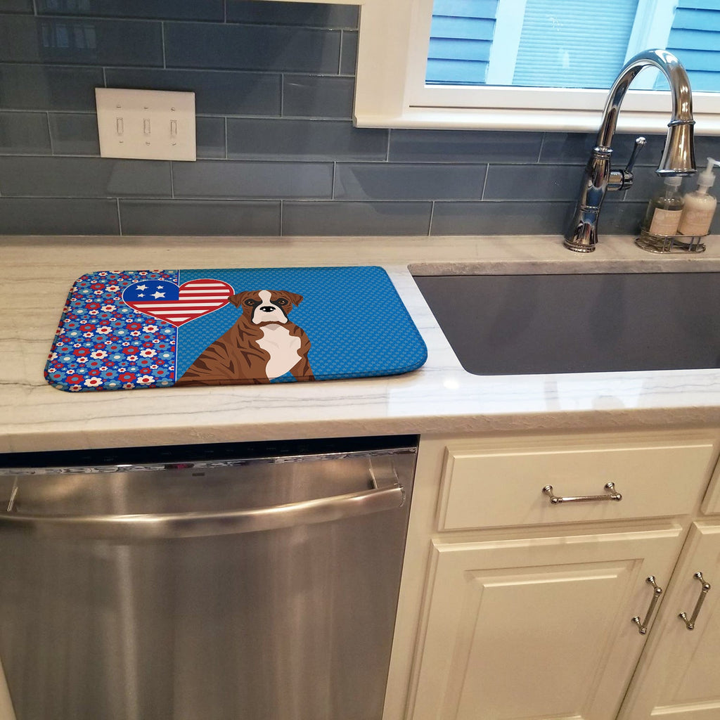 Natural Eared Red Brindle Boxer USA American Dish Drying Mat Absorbent Dish Drying Mat Pad for Kitchen Counter Dish Drainer Mat for Countertop, 14 x 21", Multicolor