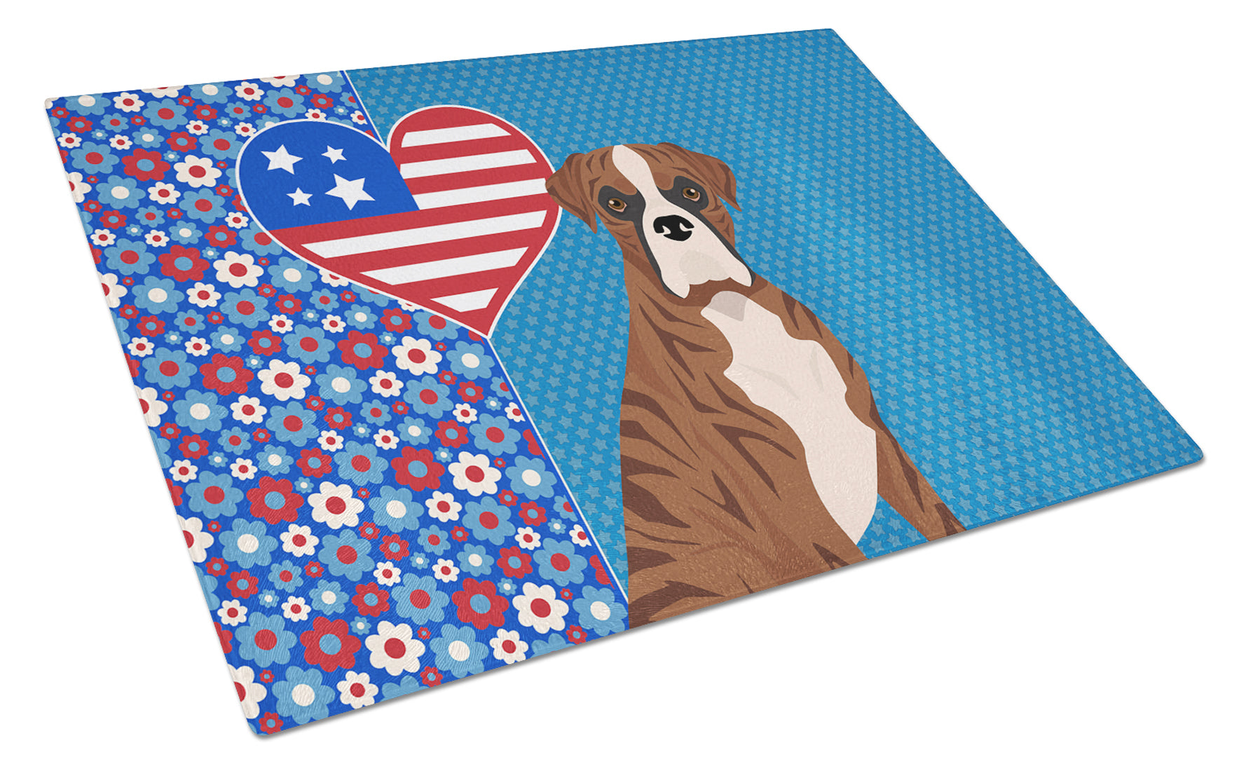 Natural Eared Red Brindle Boxer USA American Cutting Board Tempered Glass Kitchen Cutting Surface, Heat Resistant Chopping, Non-Slip Feet, Food Prep & Serving