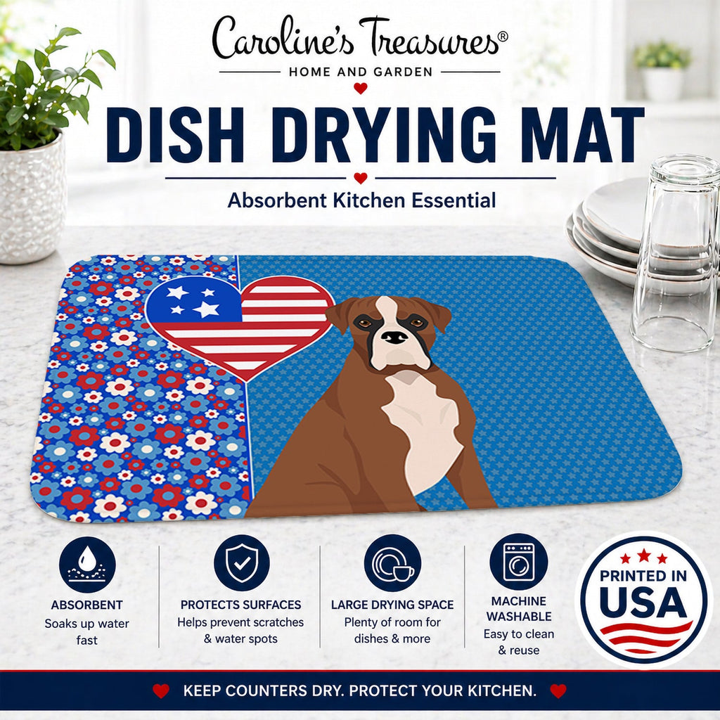 Natural Eared Red Fawn Boxer USA American Dish Drying Mat Absorbent Dish Drying Mat Pad for Kitchen Counter Dish Drainer Mat for Countertop, 14 x 21", Multicolor