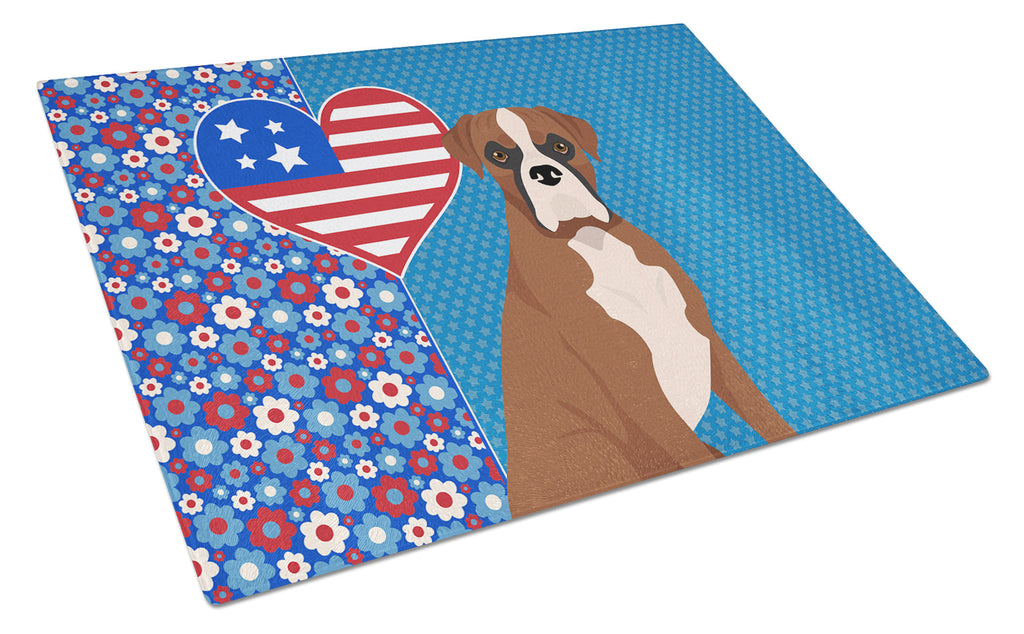 Natural Eared Red Fawn Boxer USA American Cutting Board Tempered Glass Kitchen Cutting Surface, Heat Resistant Chopping, Non-Slip Feet, Food Prep & Serving