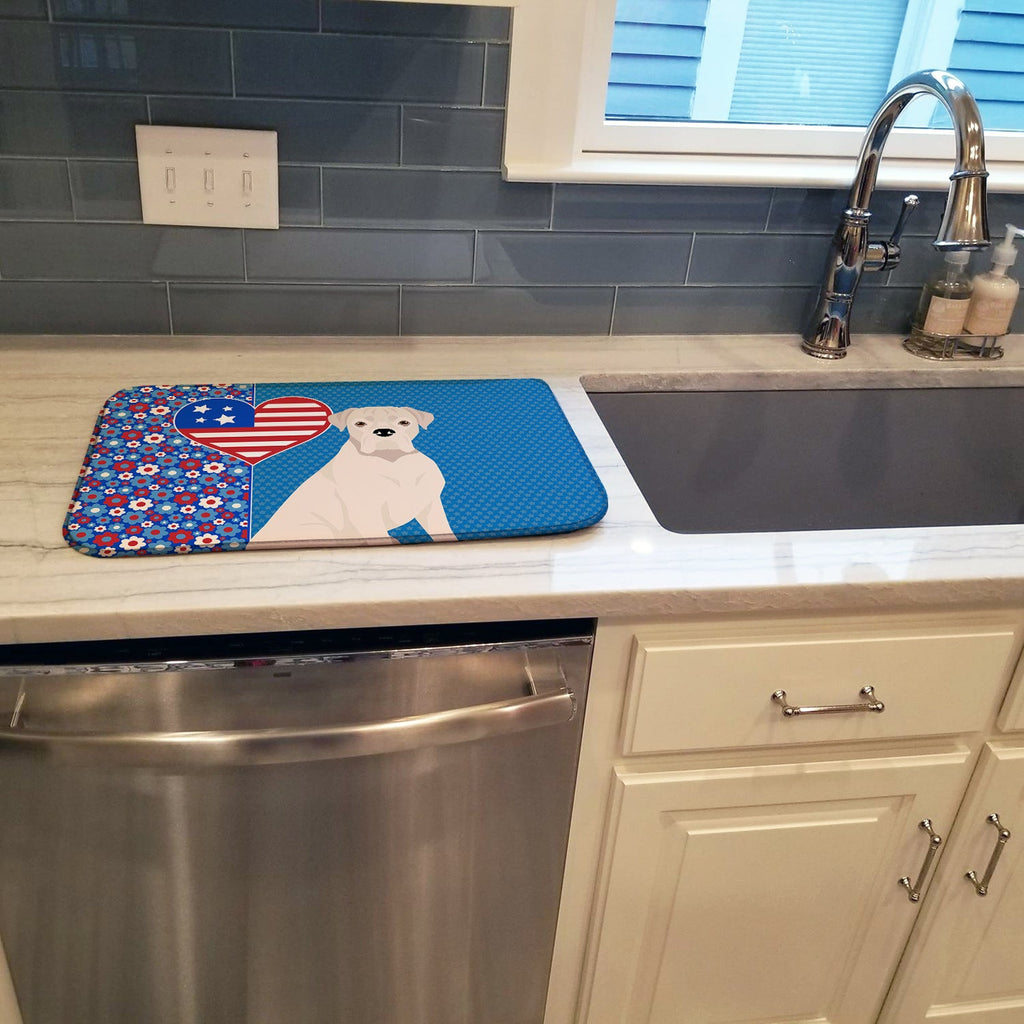 Natural Eared White Boxer USA American Dish Drying Mat Absorbent Dish Drying Mat Pad for Kitchen Counter Dish Drainer Mat for Countertop, 14 x 21", Multicolor