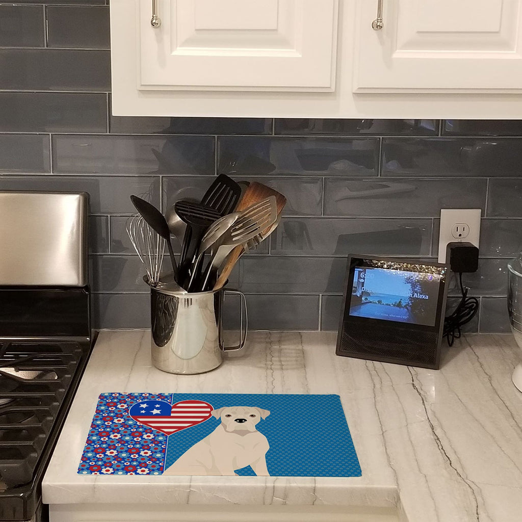 Natural Eared White Boxer USA American Cutting Board Tempered Glass Kitchen Cutting Surface, Heat Resistant Chopping, Non-Slip Feet, Food Prep & Serving