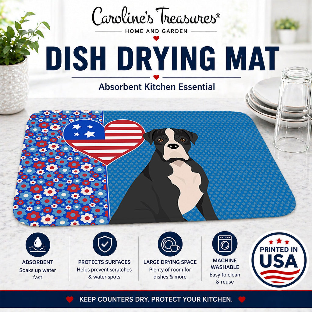 Natural Eared Black Boxer USA American Dish Drying Mat Absorbent Dish Drying Mat Pad for Kitchen Counter Dish Drainer Mat for Countertop, 14 x 21", Multicolor