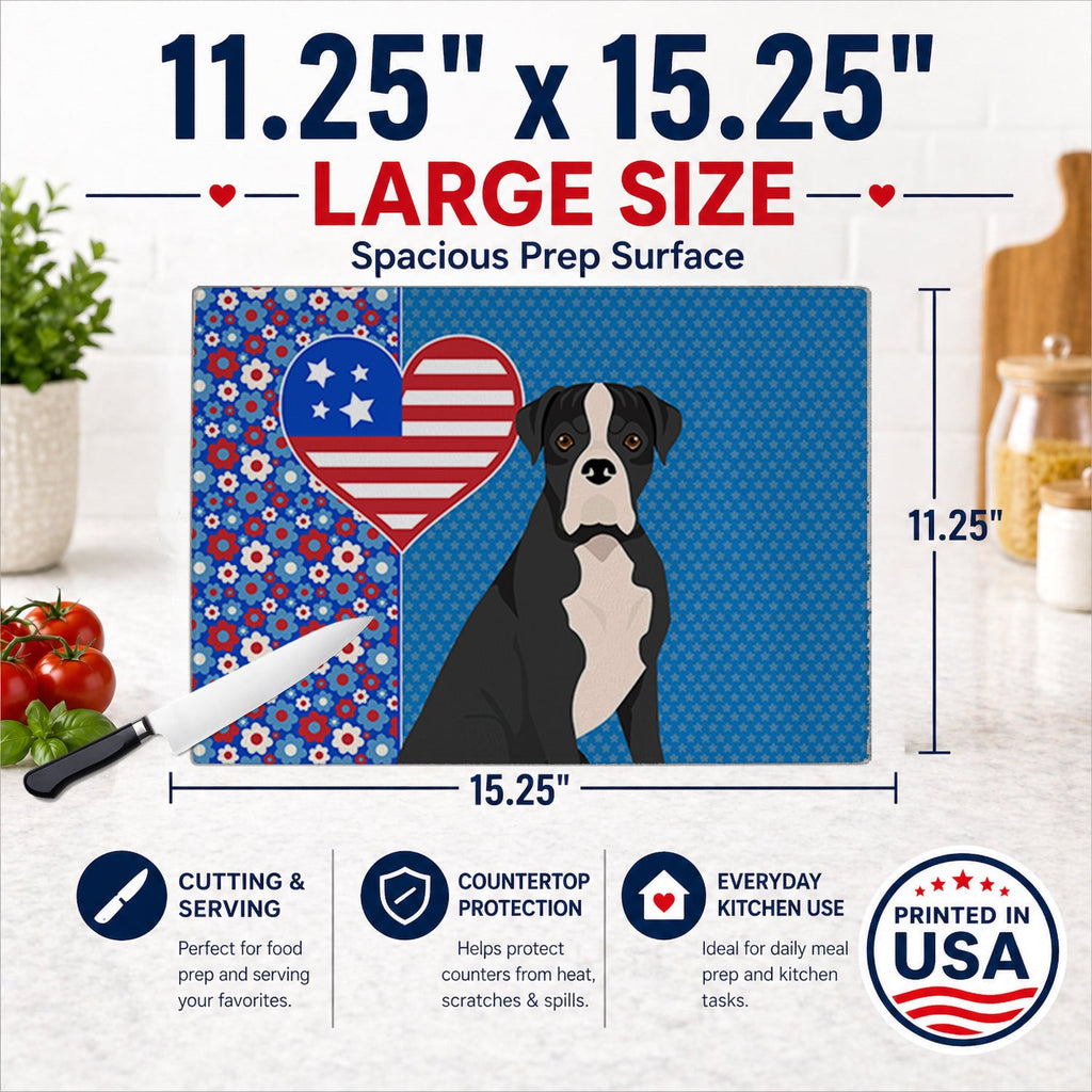 Natural Eared Black Boxer USA American Cutting Board Tempered Glass Kitchen Cutting Surface, Heat Resistant Chopping, Non-Slip Feet, Food Prep & Serving