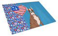 Red Brindle Boxer USA American Cutting Board Tempered Glass Kitchen Cutting Surface, Heat Resistant Chopping, Non-Slip Feet, Food Prep & Serving