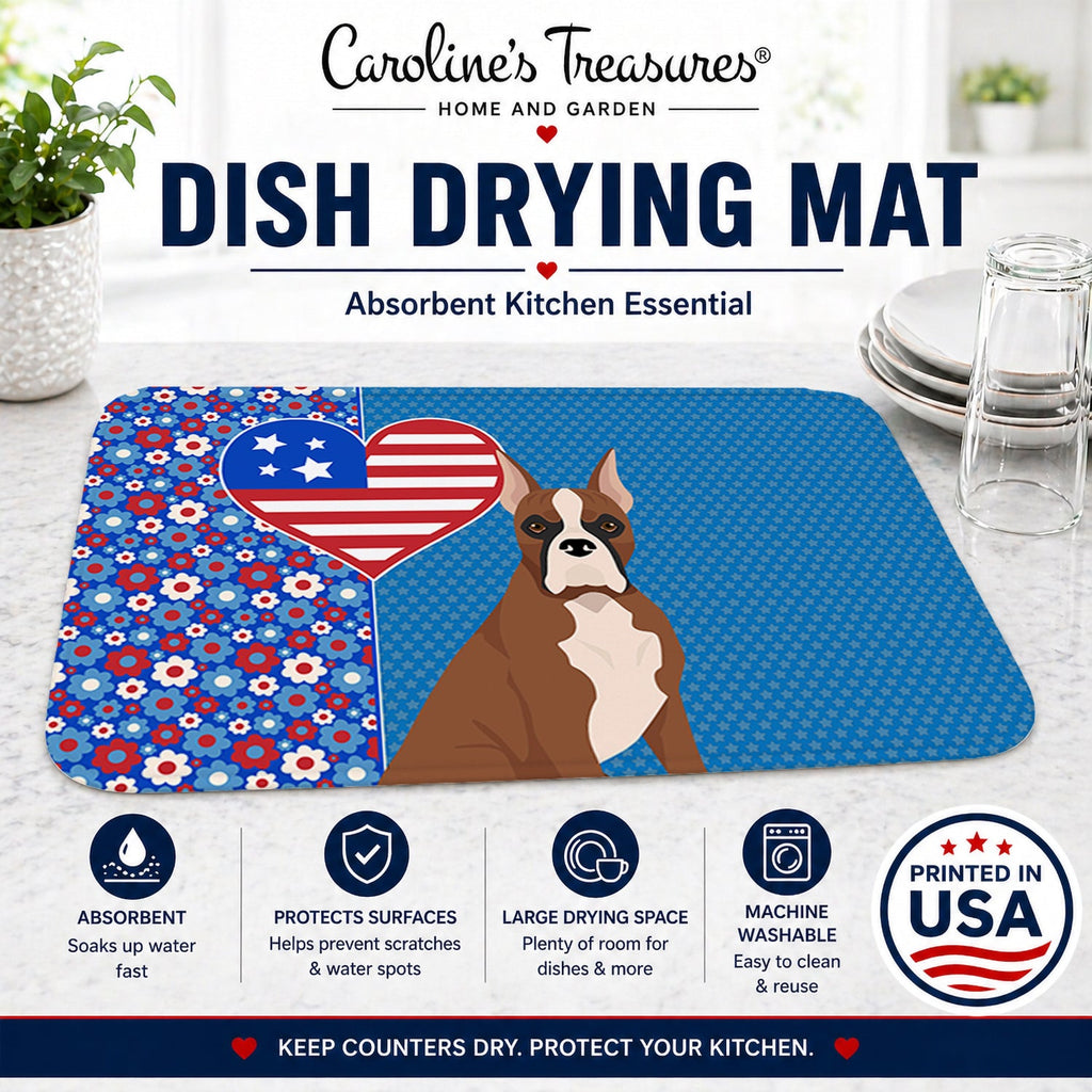 Red Fawn Boxer USA American Dish Drying Mat Absorbent Dish Drying Mat Pad for Kitchen Counter Dish Drainer Mat for Countertop, 14 x 21", Multicolor
