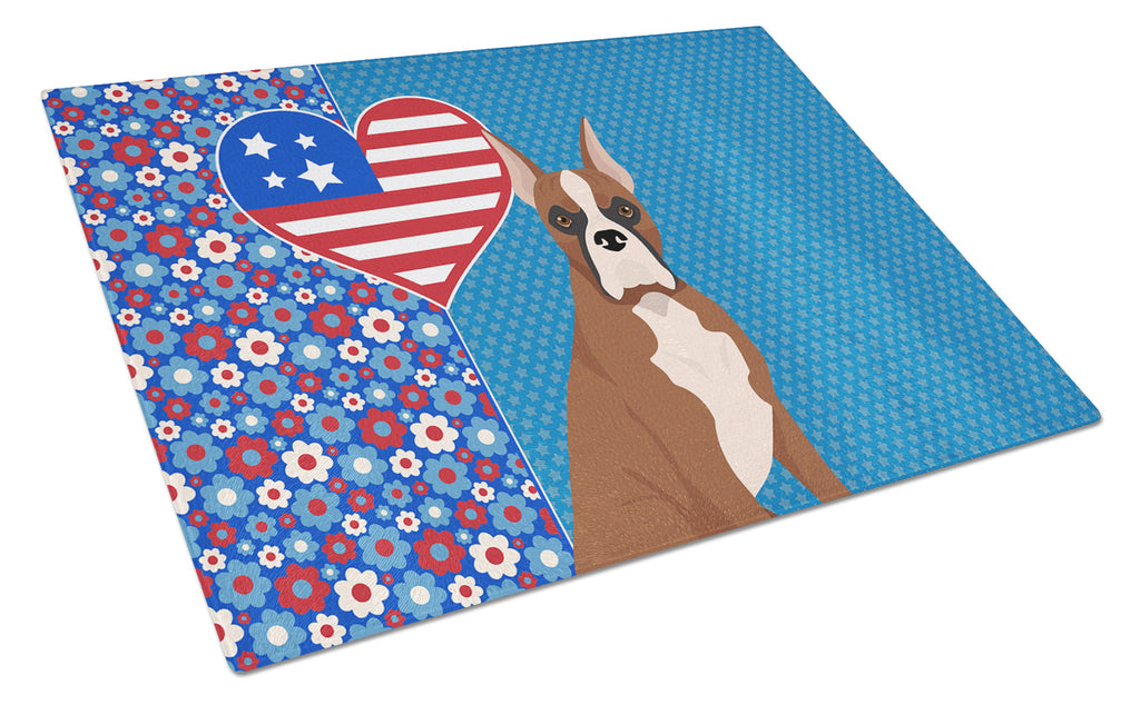 Red Fawn Boxer USA American Cutting Board Tempered Glass Kitchen Cutting Surface, Heat Resistant Chopping, Non-Slip Feet, Food Prep & Serving