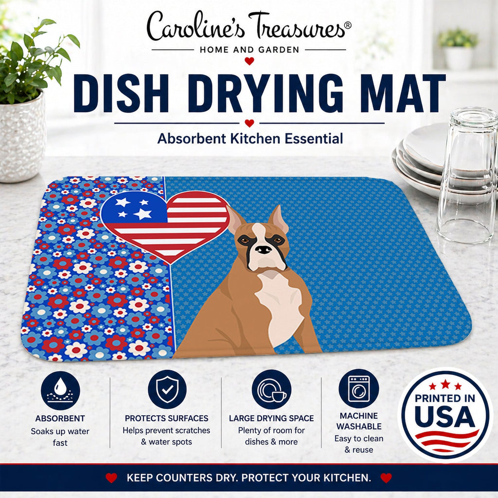 Fawn Boxer USA American Dish Drying Mat Absorbent Dish Drying Mat Pad for Kitchen Counter Dish Drainer Mat for Countertop, 14 x 21", Multicolor