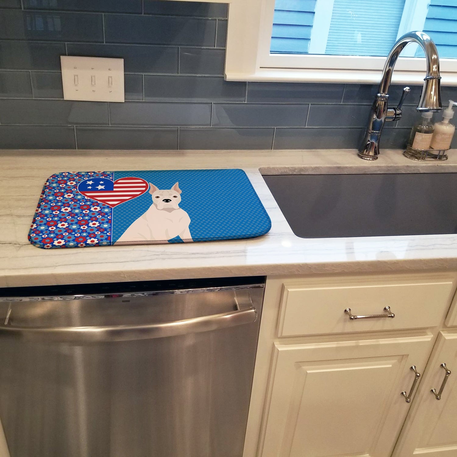 White Boxer USA American Dish Drying Mat Absorbent Dish Drying Mat Pad for Kitchen Counter Dish Drainer Mat for Countertop, 14 x 21", Multicolor