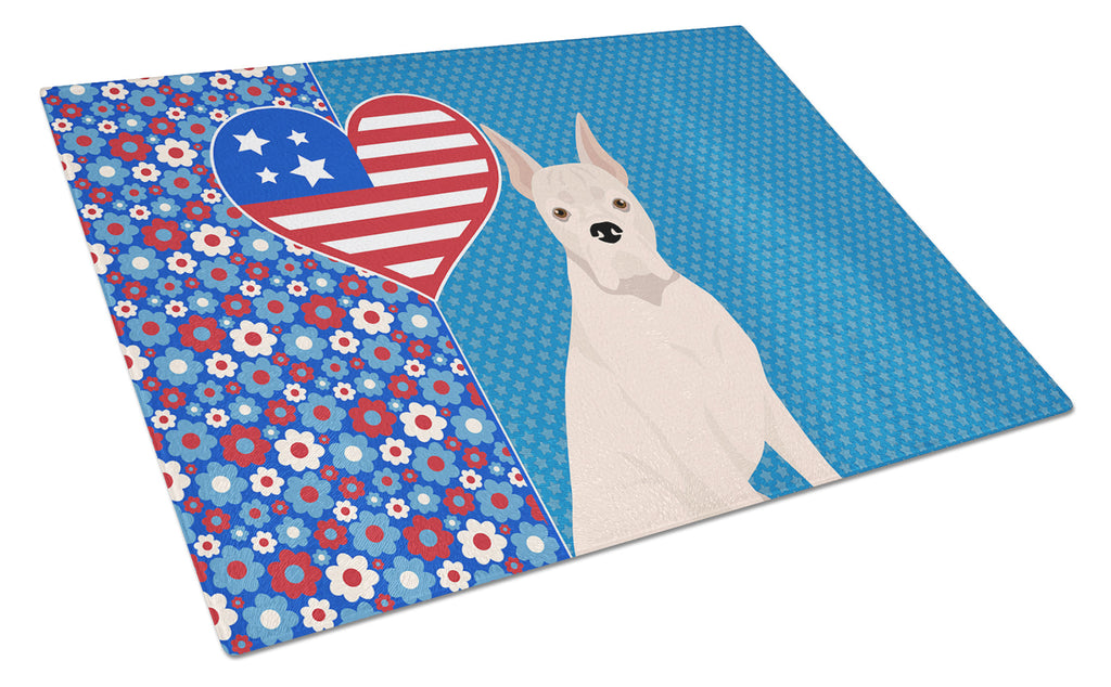 White Boxer USA American Cutting Board Tempered Glass Kitchen Cutting Surface, Heat Resistant Chopping, Non-Slip Feet, Food Prep & Serving