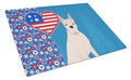 White Boxer USA American Cutting Board Tempered Glass Kitchen Cutting Surface, Heat Resistant Chopping, Non-Slip Feet, Food Prep & Serving