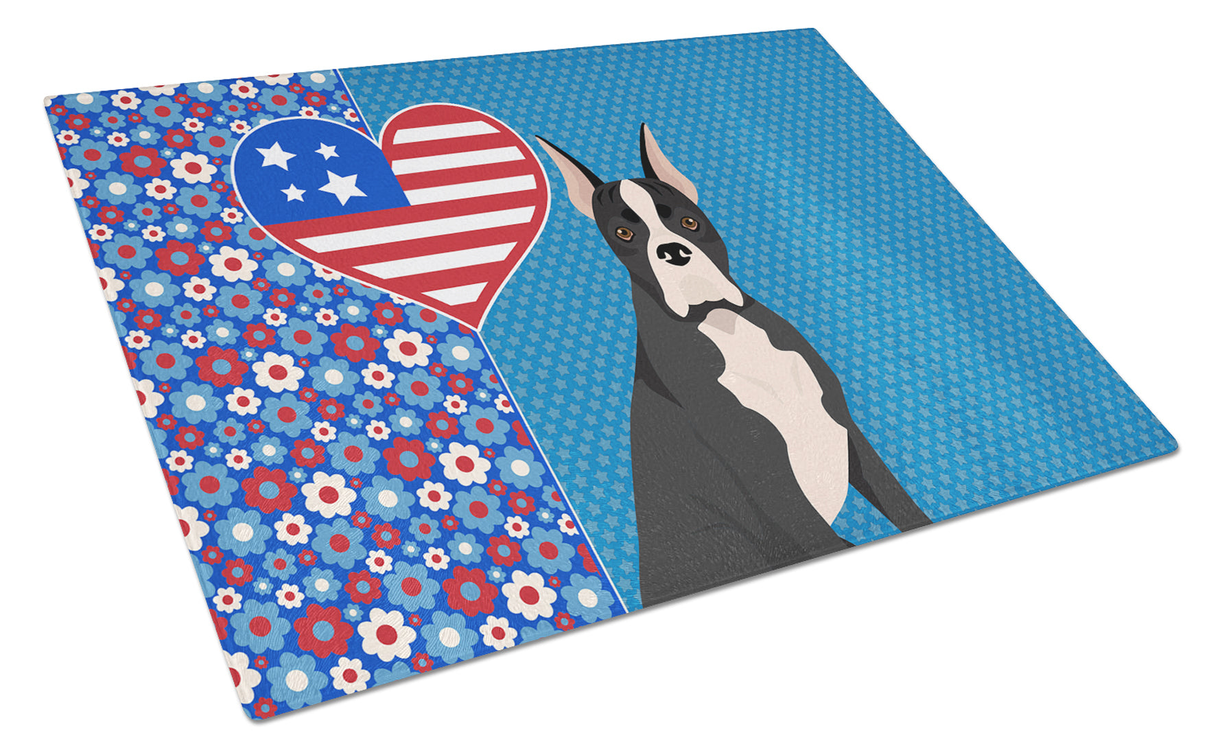 Black Boxer USA American Cutting Board Tempered Glass Kitchen Cutting Surface, Heat Resistant Chopping, Non-Slip Feet, Food Prep & Serving