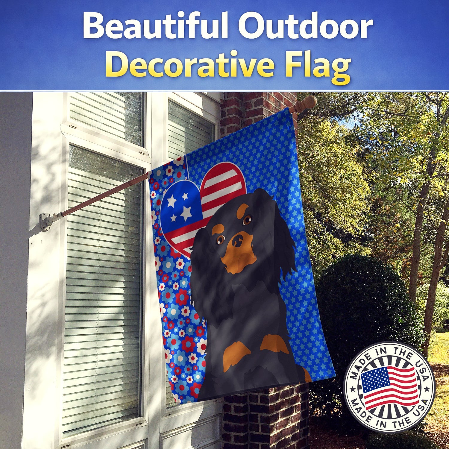 Black and Tan Cavalier Spaniel USA American House Flag 28x40 Porch Sleeve Pole Decorative Outside Yard Banner Artwork Wall Hanging, Polyester
