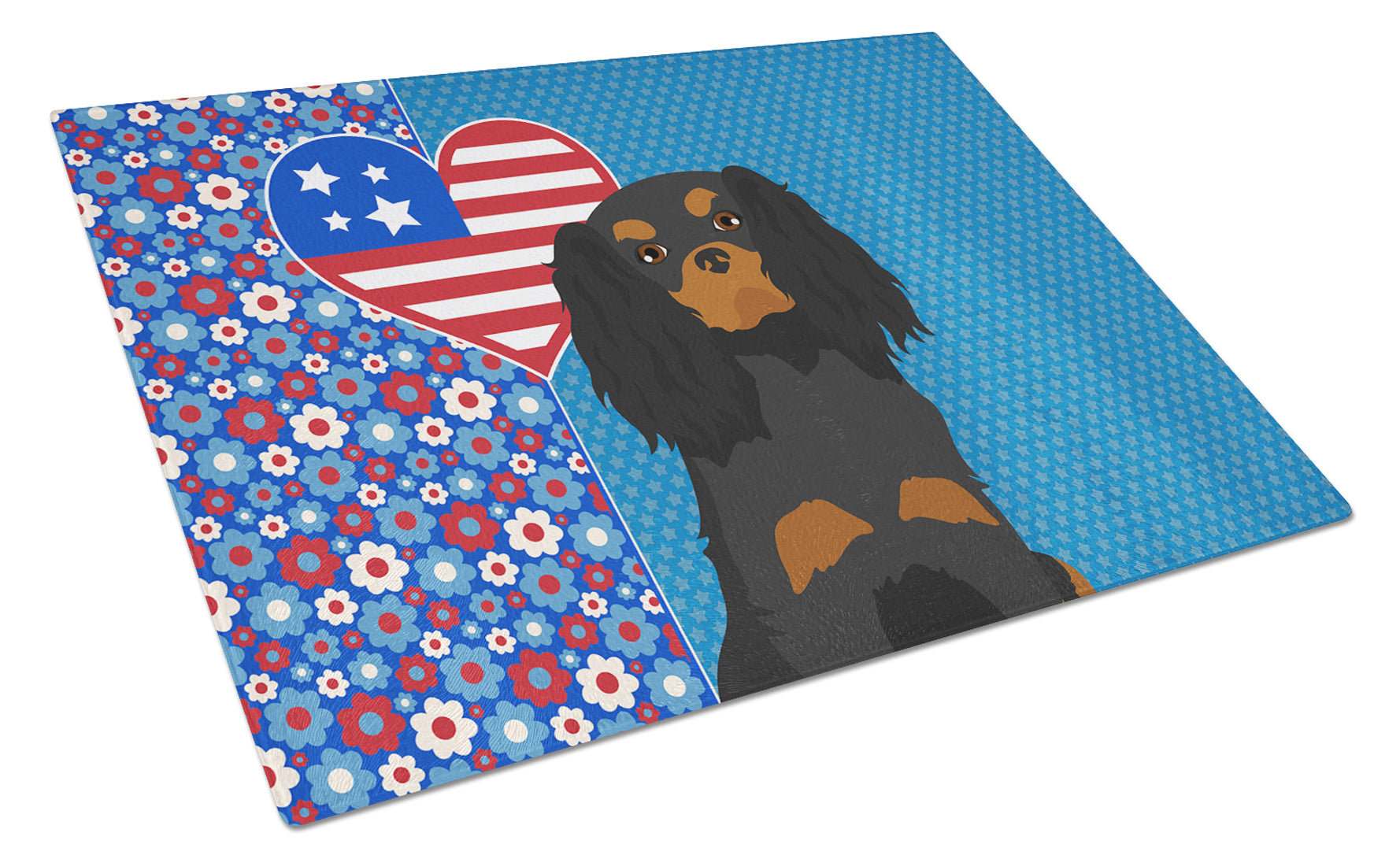 Black and Tan Cavalier Spaniel USA American Cutting Board Tempered Glass Kitchen Cutting Surface, Heat Resistant Chopping, Non-Slip Feet, Food Prep & Serving