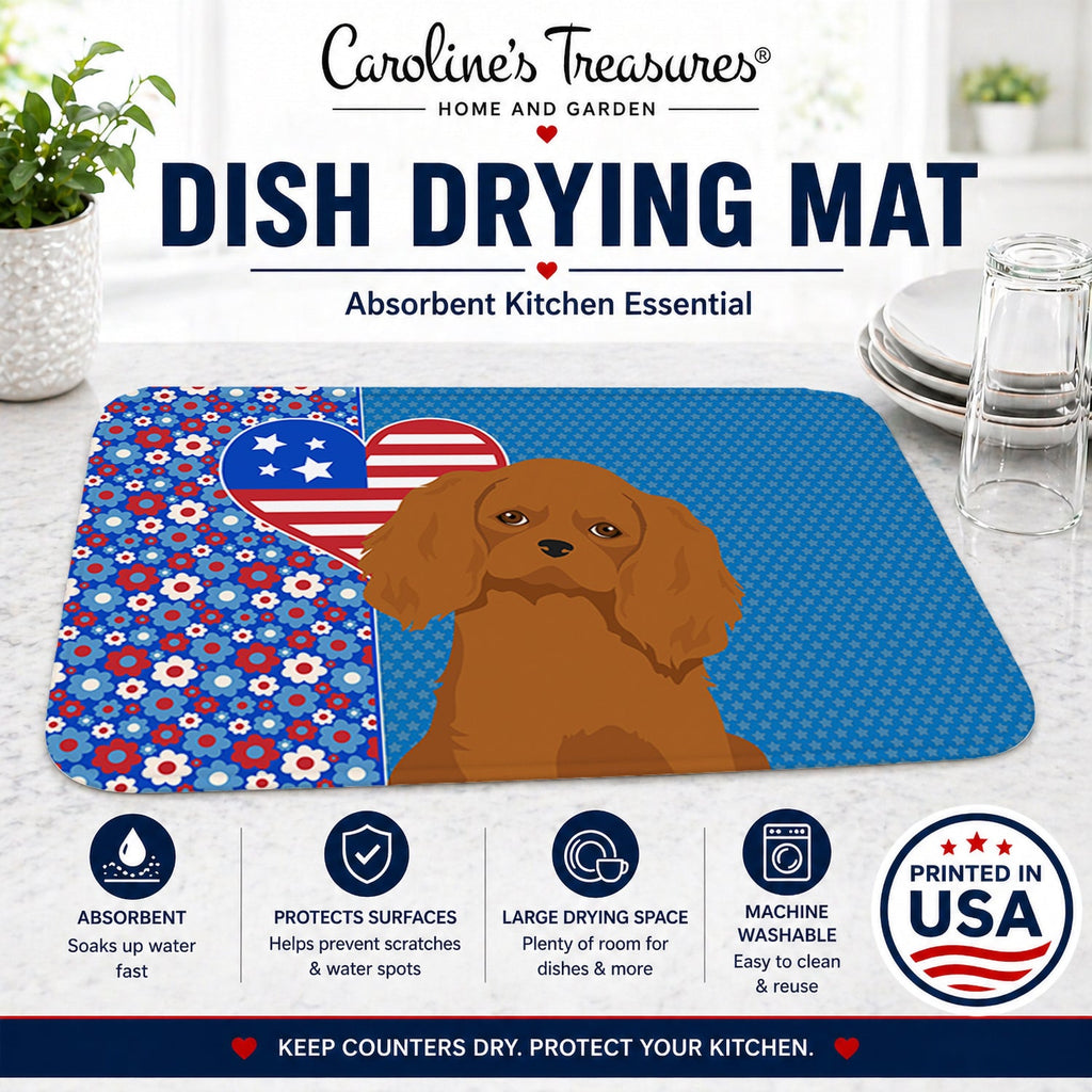 Ruby Cavalier Spaniel USA American Dish Drying Mat Absorbent Dish Drying Mat Pad for Kitchen Counter Dish Drainer Mat for Countertop, 14 x 21", Multicolor