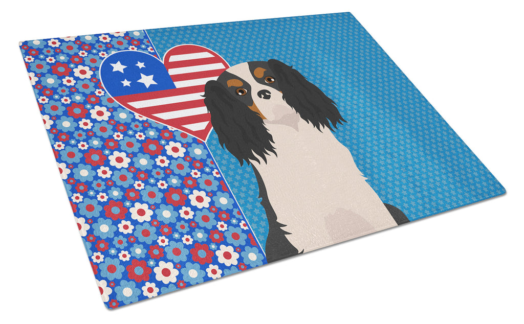 Tricolor Cavalier Spaniel USA American Cutting Board Tempered Glass Kitchen Cutting Surface, Heat Resistant Chopping, Non-Slip Feet, Food Prep & Serving