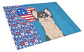Longhaired Black and White Chihuahua USA American Cutting Board Tempered Glass Kitchen Cutting Surface, Heat Resistant Chopping, Non-Slip Feet, Food Prep & Serving