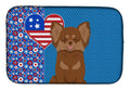 Longhaired Chocolate and Tan Chihuahua USA American Dish Drying Mat Absorbent Dish Drying Mat Pad for Kitchen Counter Dish Drainer Mat for Countertop, 14 x 21", Multicolor