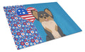 Longhaired Black and Tan Chihuahua USA American Cutting Board Tempered Glass Kitchen Cutting Surface, Heat Resistant Chopping, Non-Slip Feet, Food Prep & Serving