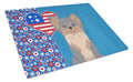 Longhaired Blue and Tan Chihuahua USA American Cutting Board Tempered Glass Kitchen Cutting Surface, Heat Resistant Chopping, Non-Slip Feet, Food Prep & Serving
