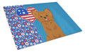 Longhaired Red Chihuahua USA American Cutting Board Tempered Glass Kitchen Cutting Surface, Heat Resistant Chopping, Non-Slip Feet, Food Prep & Serving