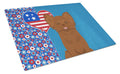 Longhaired Chocolate Chihuahua USA American Cutting Board Tempered Glass Kitchen Cutting Surface, Heat Resistant Chopping, Non-Slip Feet, Food Prep & Serving
