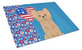 Longhaired Gold Chihuahua USA American Cutting Board Tempered Glass Kitchen Cutting Surface, Heat Resistant Chopping, Non-Slip Feet, Food Prep & Serving