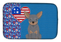 Blue and Tan Chihuahua USA American Dish Drying Mat Absorbent Dish Drying Mat Pad for Kitchen Counter Dish Drainer Mat for Countertop, 14 x 21", Multicolor
