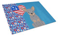 Blue and Tan Chihuahua USA American Cutting Board Tempered Glass Kitchen Cutting Surface, Heat Resistant Chopping, Non-Slip Feet, Food Prep & Serving