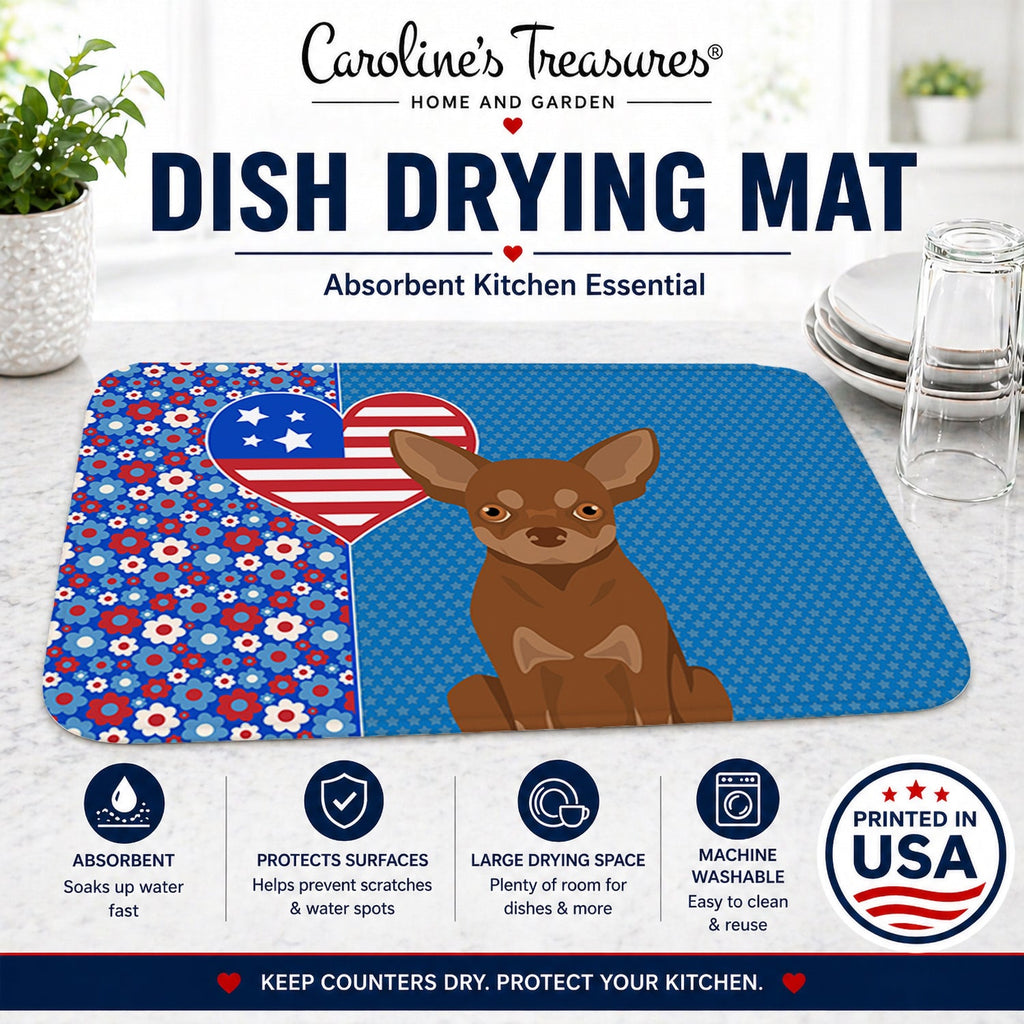 Chocolate and Tan Chihuahua USA American Dish Drying Mat Absorbent Dish Drying Mat Pad for Kitchen Counter Dish Drainer Mat for Countertop, 14 x 21", Multicolor