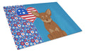 Chocolate and Tan Chihuahua USA American Cutting Board Tempered Glass Kitchen Cutting Surface, Heat Resistant Chopping, Non-Slip Feet, Food Prep & Serving