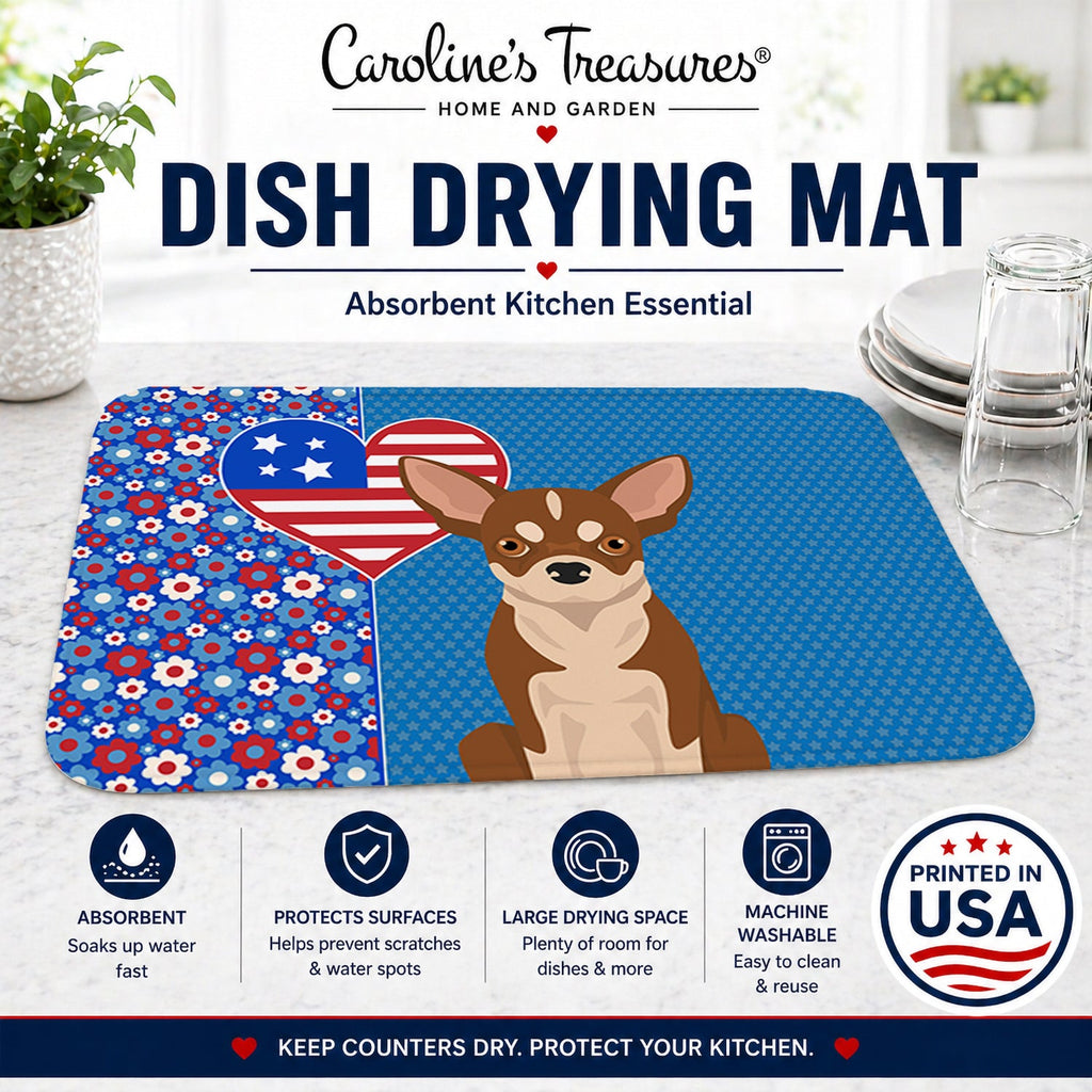 Red and White Chihuahua USA American Dish Drying Mat Absorbent Dish Drying Mat Pad for Kitchen Counter Dish Drainer Mat for Countertop, 14 x 21", Multicolor