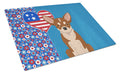 Red and White Chihuahua USA American Cutting Board Tempered Glass Kitchen Cutting Surface, Heat Resistant Chopping, Non-Slip Feet, Food Prep & Serving