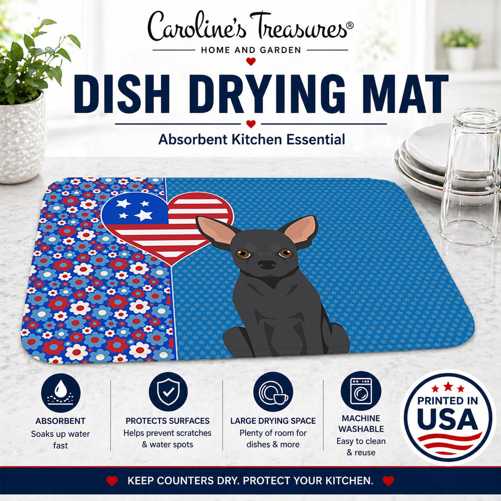 Black Chihuahua USA American Dish Drying Mat Absorbent Dish Drying Mat Pad for Kitchen Counter Dish Drainer Mat for Countertop, 14 x 21", Multicolor