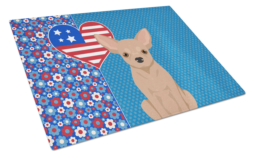 Cream Chihuahua USA American Cutting Board Tempered Glass Kitchen Cutting Surface, Heat Resistant Chopping, Non-Slip Feet, Food Prep & Serving