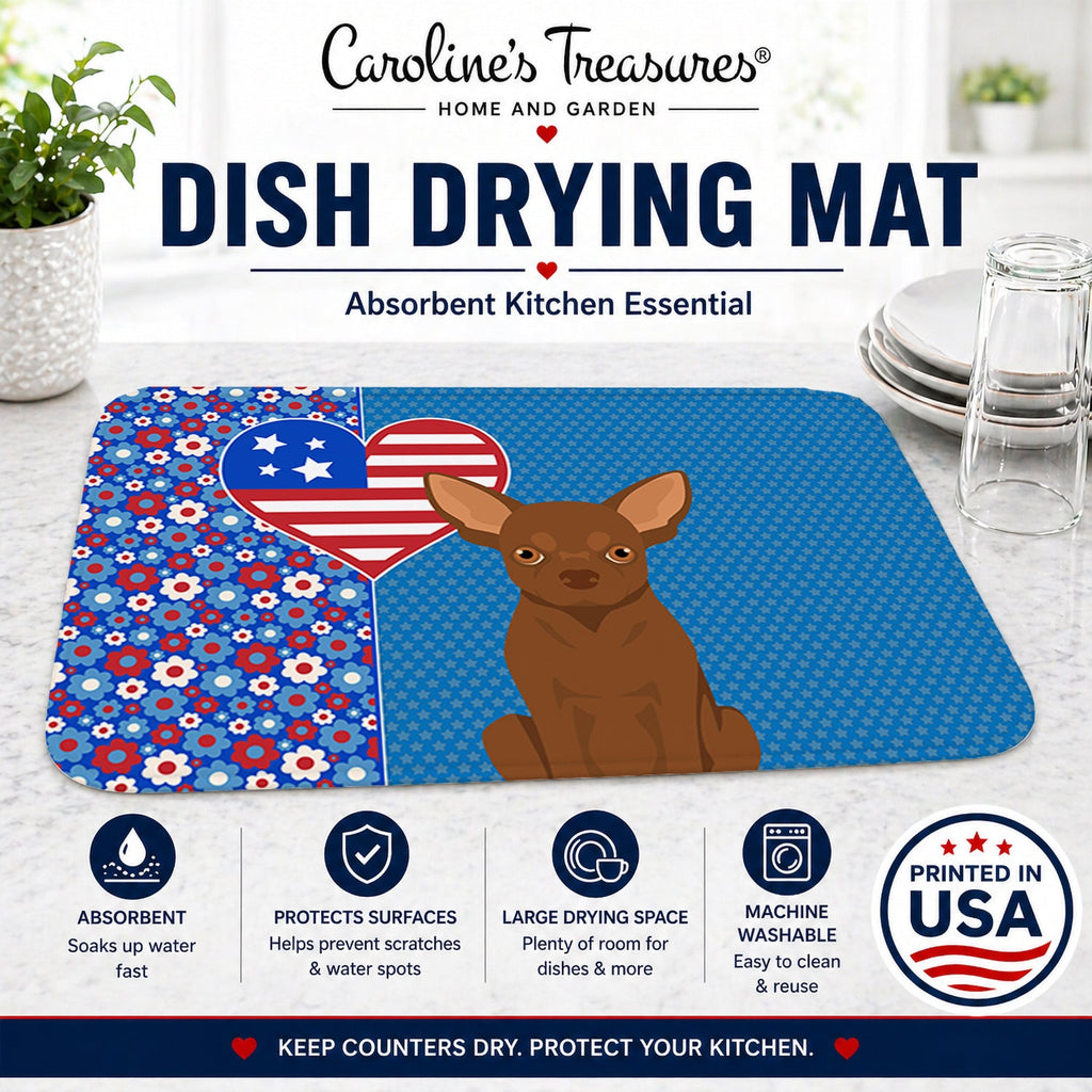 Chocolate Chihuahua USA American Dish Drying Mat Absorbent Dish Drying Mat Pad for Kitchen Counter Dish Drainer Mat for Countertop, 14 x 21", Multicolor