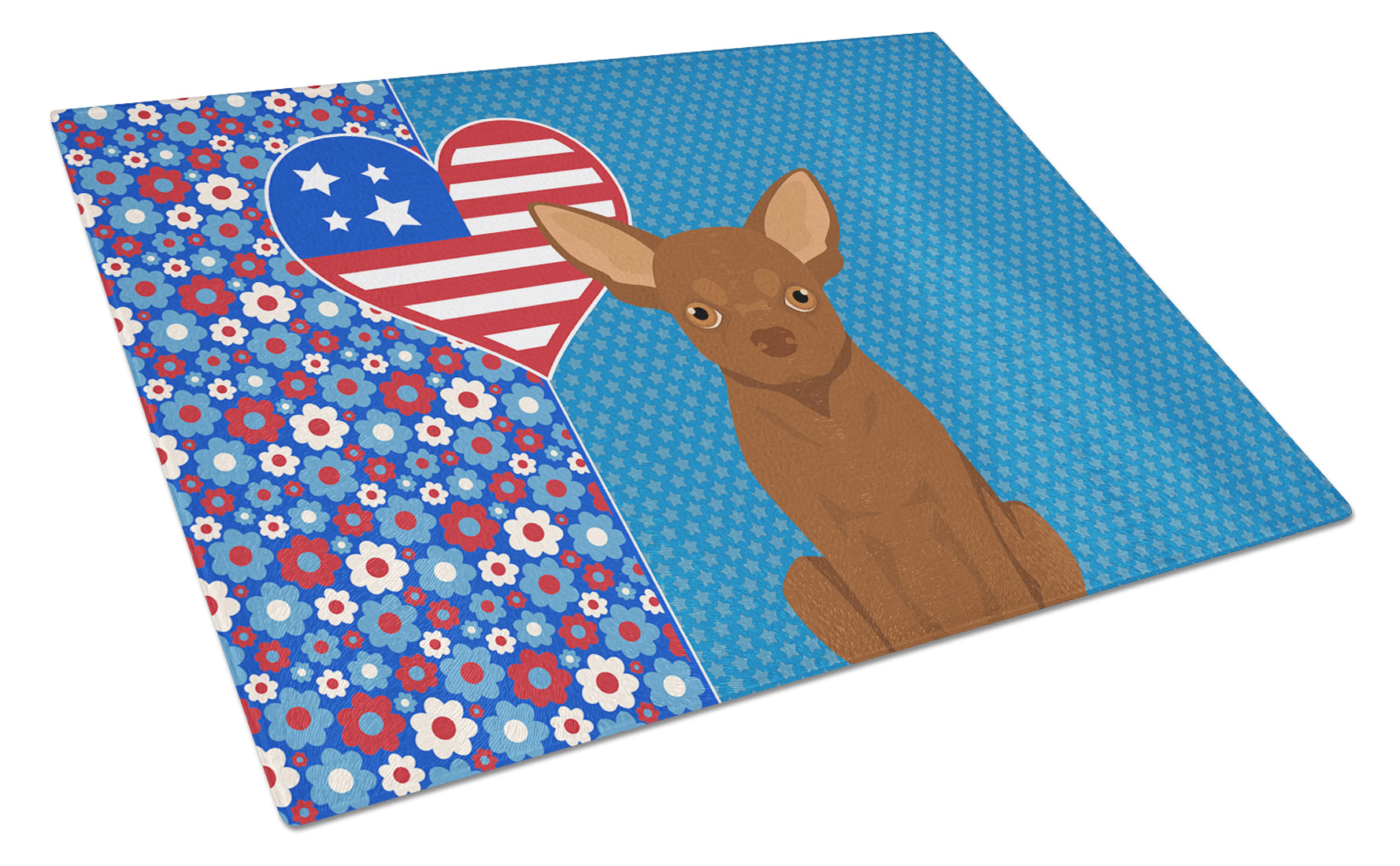 Chocolate Chihuahua USA American Cutting Board Tempered Glass Kitchen Cutting Surface, Heat Resistant Chopping, Non-Slip Feet, Food Prep & Serving