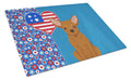 Red Chihuahua USA American Cutting Board Tempered Glass Kitchen Cutting Surface, Heat Resistant Chopping, Non-Slip Feet, Food Prep & Serving