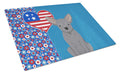 Blue Chihuahua USA American Cutting Board Tempered Glass Kitchen Cutting Surface, Heat Resistant Chopping, Non-Slip Feet, Food Prep & Serving