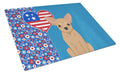 Gold Chihuahua USA American Cutting Board Tempered Glass Kitchen Cutting Surface, Heat Resistant Chopping, Non-Slip Feet, Food Prep & Serving