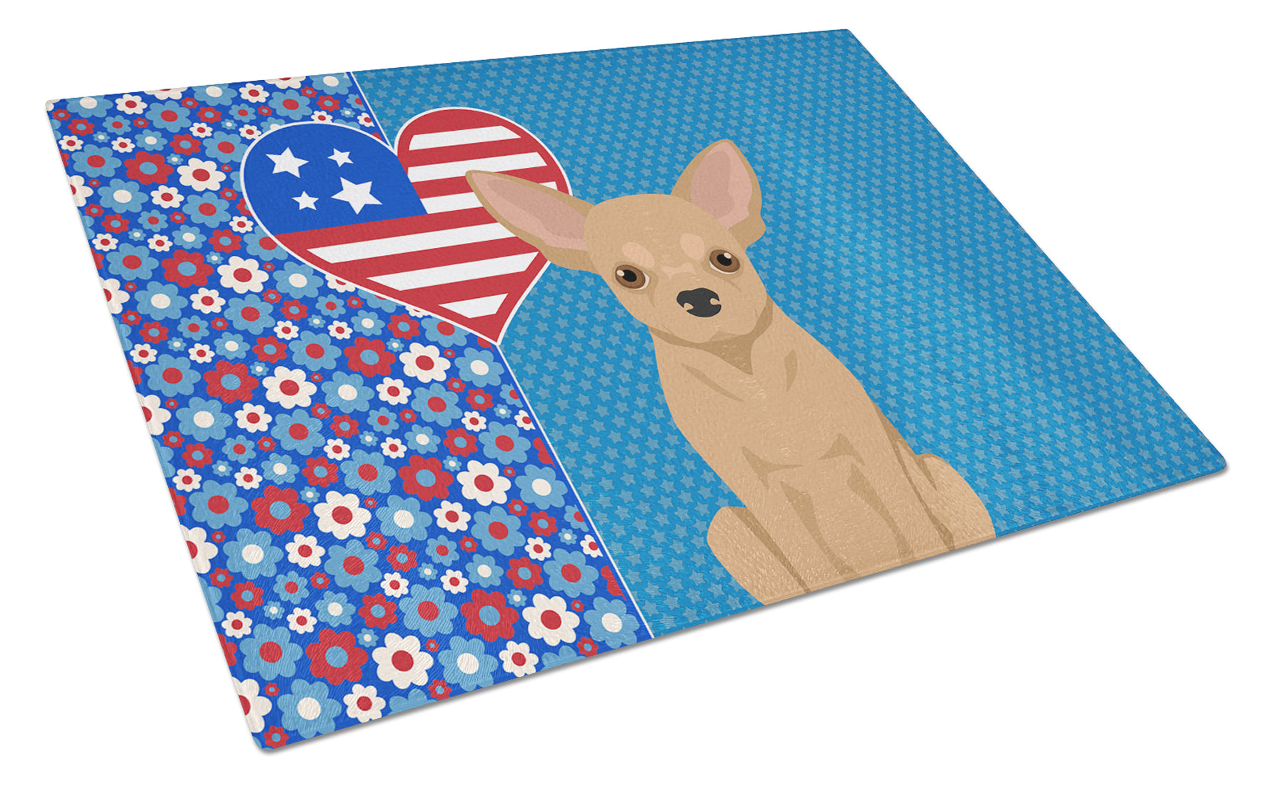 Gold Chihuahua USA American Cutting Board Tempered Glass Kitchen Cutting Surface, Heat Resistant Chopping, Non-Slip Feet, Food Prep & Serving