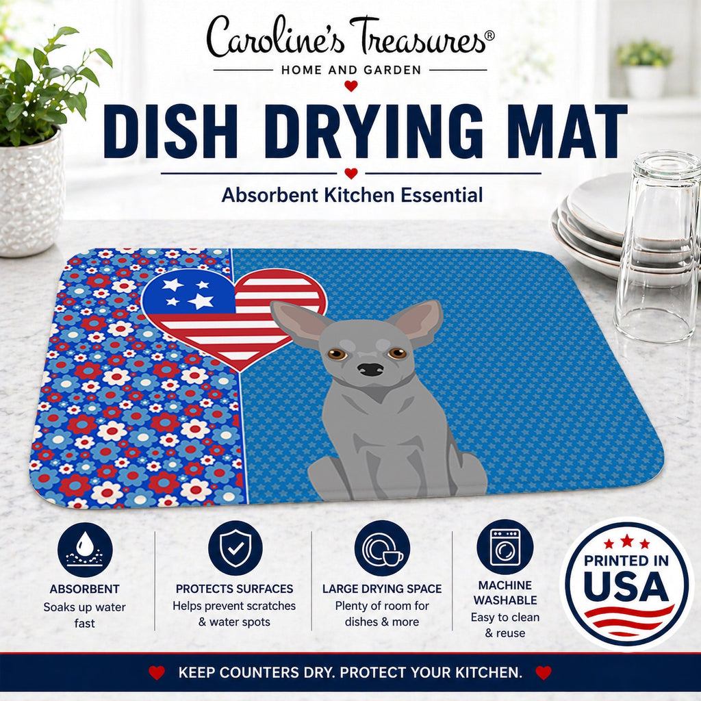 Silver Chihuahua USA American Dish Drying Mat Absorbent Dish Drying Mat Pad for Kitchen Counter Dish Drainer Mat for Countertop, 14 x 21", Multicolor